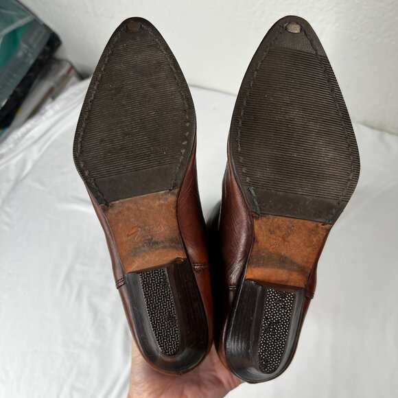 Vintage Zodiac Leather Boots Western Boho Mid-Calf Toe Taps Straps Brown 8.5 - Picture 9 of 12